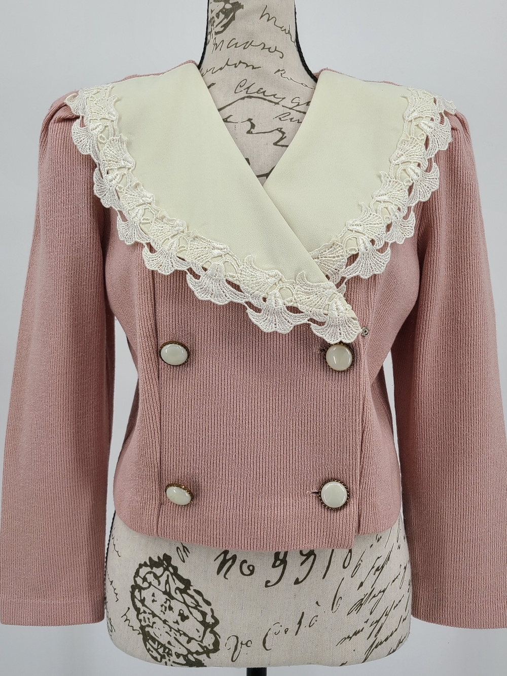 Vintage Jeffrey And Dara Cropped Double-Breasted Knit Sweater Jacket Size 8P